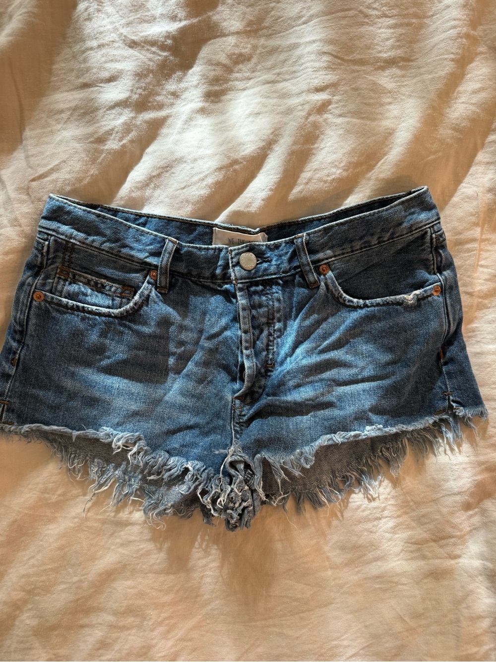 Free People Light Blue Distressed Denim Cutoff Shorts